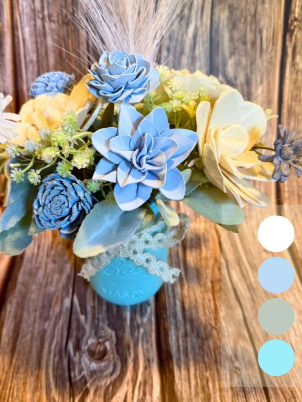 Sola Wood Dusty Blue Wedding Floral Table Centerpieces Set of 3 Mason Jar Decor